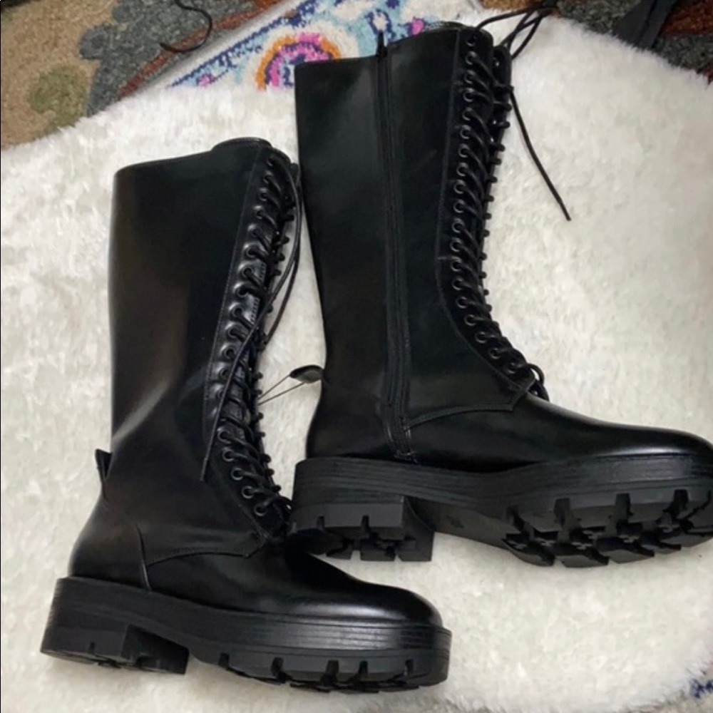 Zara high shaft low heel lace boots